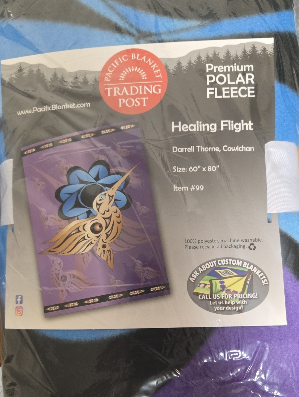 "Healing Flight" Hummingbird Polar Fleece Blanket - Blue & Purple